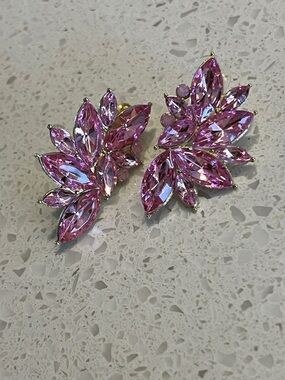 Pink color Retro Cluster Crystal Dangle Earrings Rhinestones‎ Stud Earrings